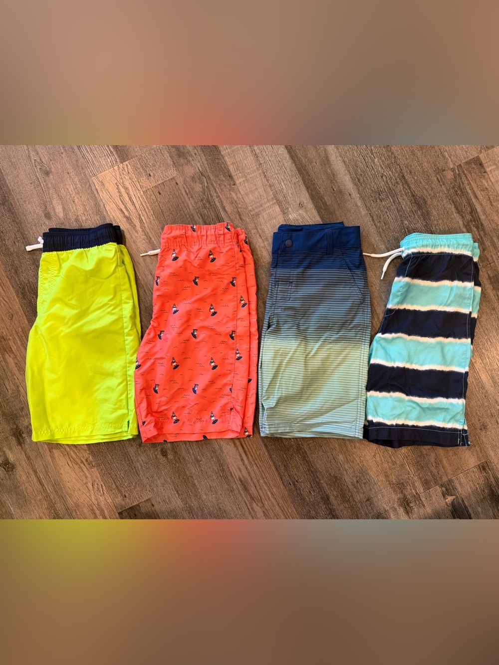 Place Kids Swim Shorts - Neon Yellow, Coral Print, Blue Ombre & Aqua Stripe